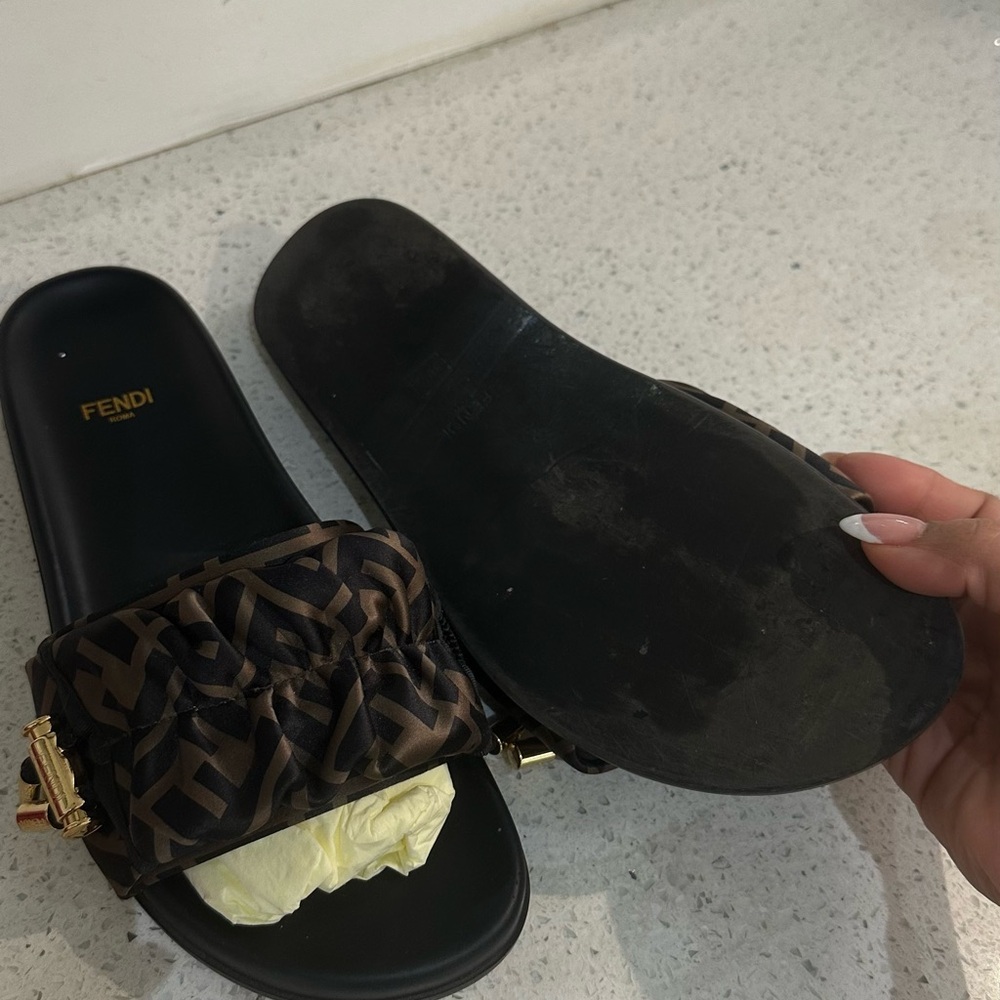 Fendi Black and Brown Patterned Slide Sandals - Picture 3 of 10